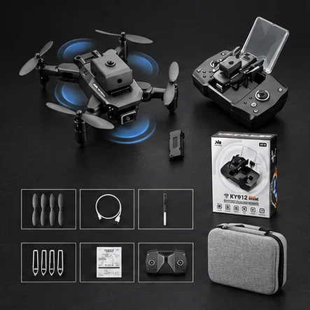 Mini dronă KY912 cu cameră dublă 4 K/1080p, brațe pliabile și geantă de transport
