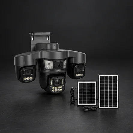 Cameră de supraveghere 4G solară, 28 MP, 4 camere, 2 panouri de 15 W, baterie 16.000 mAh, IP66