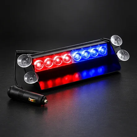 Stroboscop LED auto, roșu/albastru, 12 V, 8 W, prindere cu ventuze