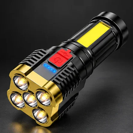 Lanternă LED de mână reîncărcabilă, zoom și lampă laterală COB, auriu/negru