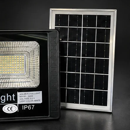 Proiector LED solar, 200 W, panou solar și telecomandă, autonomie 10–12 h, IP67