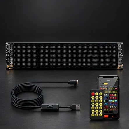 Afișaj LED flexibil RGB, 90 cm, control prin aplicație, mesaje și animații, IP66