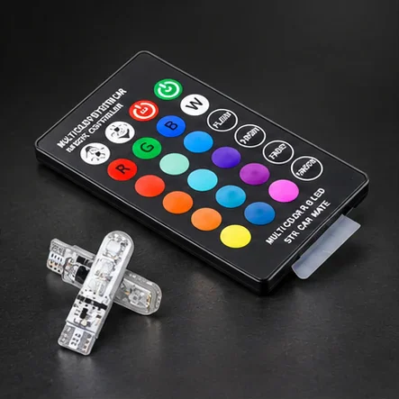 Set 2 becuri LED T10 RGB, 12 V, cu telecomandă