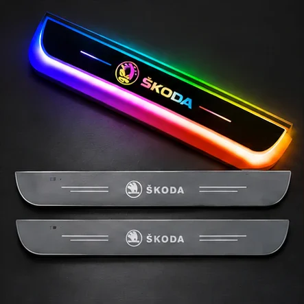 Set 2 protecții de praguri LED pentru Škoda, magnetice, multicolore