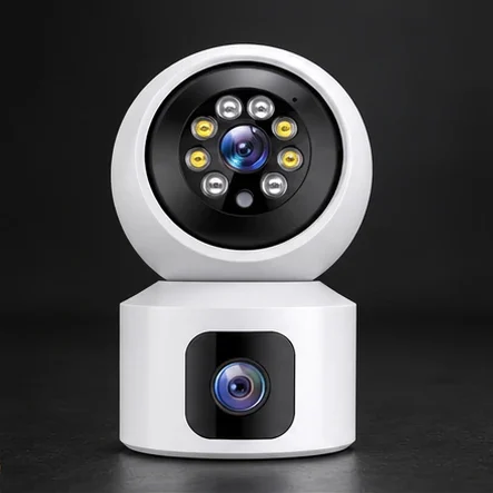 Cameră de supraveghere WiFi pentru interior, două lentile, rotire 360°, audio bidirecțional, microSD