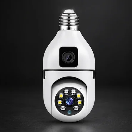 Cameră de supraveghere WiFi tip bec, două lentile, rotire 360°, microSD, vedere nocturnă IR