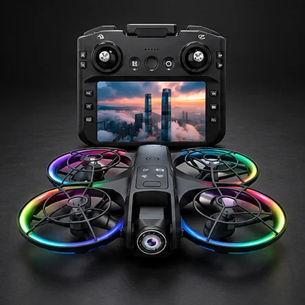Dronă cu cameră reglabilă, telecomandă cu ecran LCD 4, 3″, lumini RGB, rază 100 m