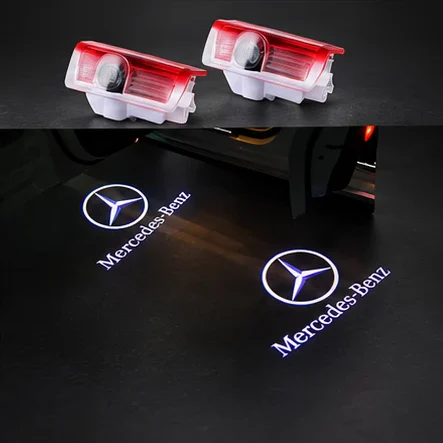 Set 2 lămpi LED cu logo Mercedes-Benz pentru portiere, montaj plug & play